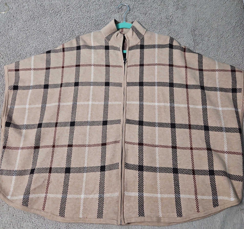 Tahari Plaid Cape with Neutral Tones Sz. S (Like New)